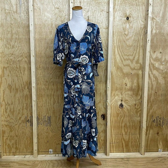 Tuckernuck M Willa Dress Midi Button Front Tiered Floral Nouveau Short Slv NWT - Picture 2 of 11